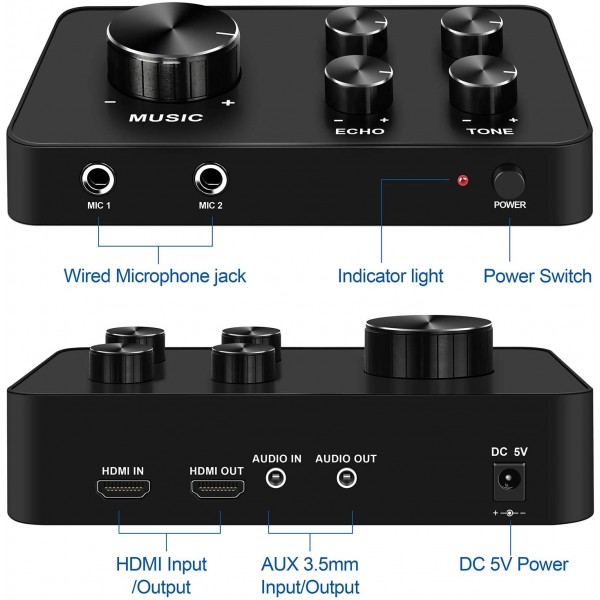 휴대용 가라오케 마이크 믹서 시스템 세트, 듀얼 UHF 무선 마이크, HDMI & 노래방, 홈시어터, 앰프, 스피커용 AUX 입력/출력