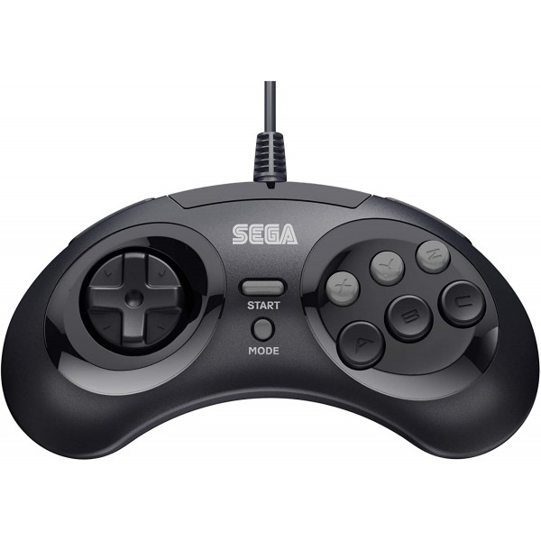 Retro-Bit 공식 Sega Genesis USB 컨트롤러 Sega Genesis Mini, Switch, PC, Mac, Steam, RetroPie, Raspberry Pi용 8버튼 아케이드 패드 - USB 포트 - 블랙