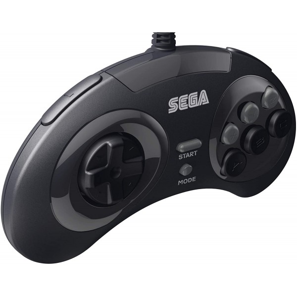 Retro-Bit 공식 Sega Genesis USB 컨트롤러 Sega Genesis Mini, Switch, PC, Mac, Steam, RetroPie, Raspberry Pi용 8버튼 아케이드 패드 - USB 포트 - 블랙