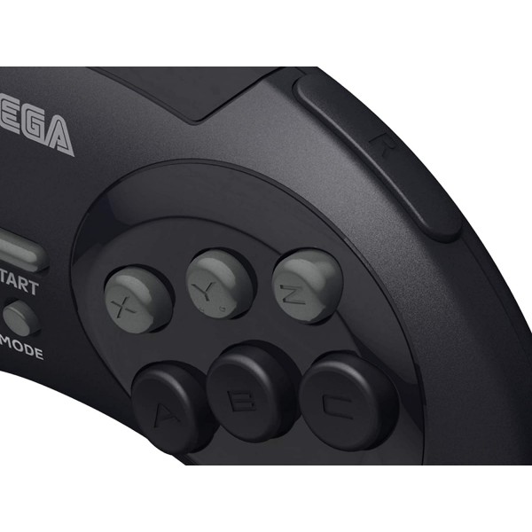 Retro-Bit 공식 Sega Genesis USB 컨트롤러 Sega Genesis Mini, Switch, PC, Mac, Steam, RetroPie, Raspberry Pi용 8버튼 아케이드 패드 - USB 포트 - 블랙