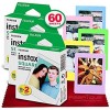 Fujifilm instax Square 즉석 필름(60회 노출) FujiFilm Instax Square SQ1, SQ6, SQ10 및 SQ20 즉석 카메라와 호환 가능 5색 액자 FiberTique 청소용 천