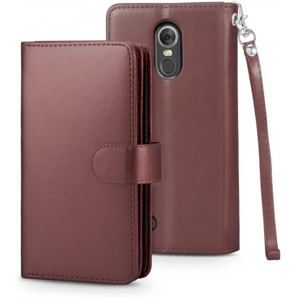 TILL for LG Stylus 3 / Stylo 3 Plus Case, TILL LG Stylus 3 / Stylo 3 [PU 가죽] 플립 지갑 케이스 [현금 & 카드 슬롯 홀더] [킥스탠드] 탈착식 마그네틱 폴리오 보호 케이스 커버 [브라운]