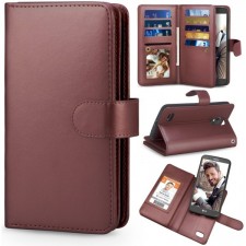 TILL for LG Stylus 3 / Stylo 3 Plus Case, TILL LG Stylus 3 / Stylo 3 [PU 가죽] 플립 지갑 케이스 [현금 & 카드 슬롯 홀더] [킥스탠드] 탈착식 마그네틱 폴리오 보호 케이스 커버 [브라운]