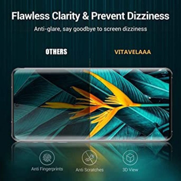 [2 2 팩] Galaxy S21 Ultra 화면 보호기, 카메라 렌즈 보호기 포함, 9H 경도 3D 곡선 고화질 유리, 지문 잠금 해제, 설치 용이성, 스크래치 방지, Samsung Galaxy S21 Ultra(6.8\