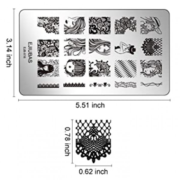Ejiubas 네일 스탬핑 플레이트 세트 양면 네일 아트 스탬핑 키트 소녀 애완 동물 이미지 플레이트 네일 아트 디자인 EJB-X10 X16