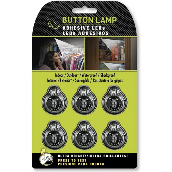 BUTTON LAMP 접착식 LED 조명 패키지 - 경량, 초소형, 초고휘도 LED 유틸리티 조명 - 6팩(BL-6885)