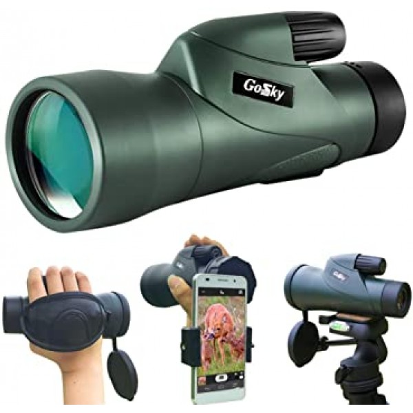 Gosky Skyhawk 10x50 고출력 프리즘 단안 및 야생 동물 관찰을 위한 빠르고 빠른 스마트폰 홀더 조류 관찰 사냥 캠핑 여행 야생 동물 풍경 - 스마트 BAK4 프리즘 FMC 렌즈