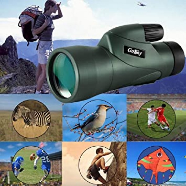 Gosky Skyhawk 10x50 고출력 프리즘 단안 및 야생 동물 관찰을 위한 빠르고 빠른 스마트폰 홀더 조류 관찰 사냥 캠핑 여행 야생 동물 풍경 - 스마트 BAK4 프리즘 FMC 렌즈