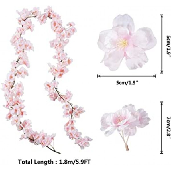 TOPHOUSE 6 팩 벚꽃 꽃 인공 화환 꽃과 핑크 매달려 포도 나무 가정 및 웨딩 파티