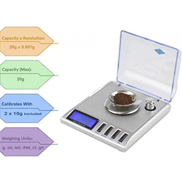 GEMINI-20 휴대용 정밀 디지털 밀리그램 스케일 20g x 0.001g (실버), GEMINI-20