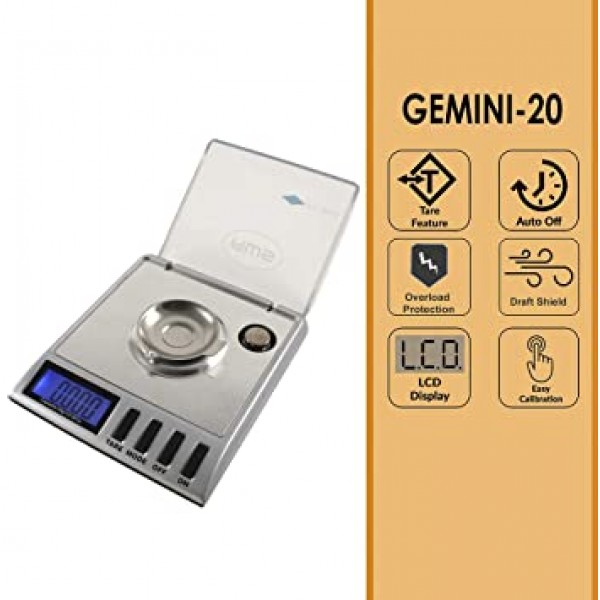 GEMINI-20 휴대용 정밀 디지털 밀리그램 스케일 20g x 0.001g (실버), GEMINI-20