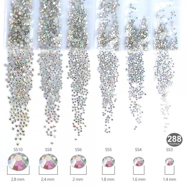 네일 크리스탈, YGDZ 1728pcs 네일 아트 라인 석 AB 네일 크리스탈 보석 네일 아트 디자인 공예 장식용 돌, 각 크기에 대해 288pcs (SS3 4 5 6 8 10) (Crystals AB)