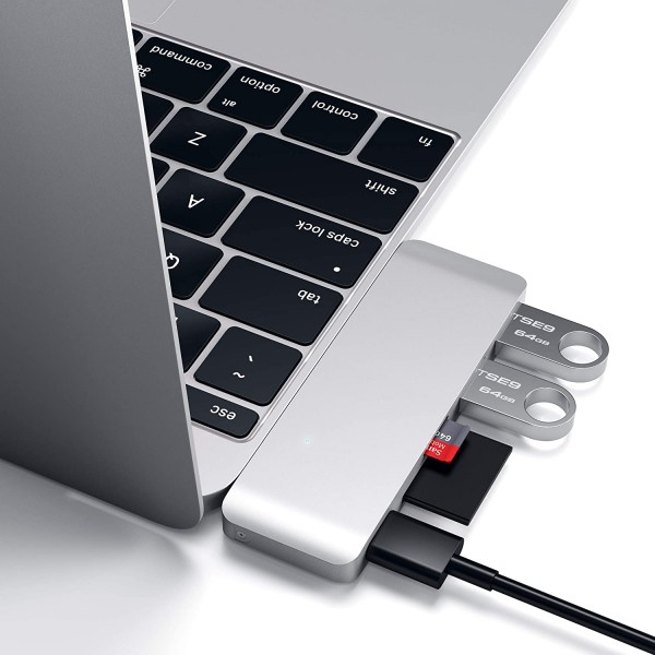 Satechi 알루미늄 Type-C USB 3.0 3-in-1 콤보 허브(USB-C 패스스루 포함) - 2018 MacBook Air, 2018 iPad Pro, 2015/2016/2017 MacBook 12인치 이상과 호환 가능