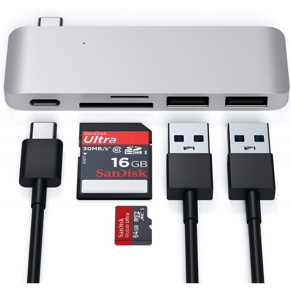 Satechi 알루미늄 Type-C USB 3.0 3-in-1 콤보 허브(USB-C 패스스루 포함) - 2018 MacBook Air, 2018 iPad Pro, 2015/2016/2017 MacBook 12인치 이상과 호환 가능