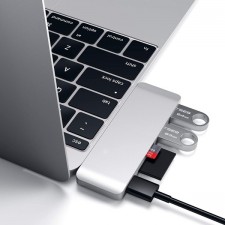 Satechi 알루미늄 Type-C USB 3.0 3-in-1 콤보 허브(USB-C 패스스루 포함) - 2018 MacBook Air, 2018 iPad Pro, 2015/2016/2017 MacBook 12인치 이상과 호환 가능