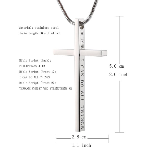 HZMAN Philippians 4:13 크로스 펜던트 강도 성경 구절 스테인레스 스틸 목걸이