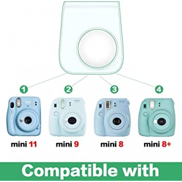 보호 및 폴라로이드 fujifilm Instax Mini 11/9/8/8 즉석 필름 카메라와 호환되는 휴대용 케이스(액세서리 포켓 및 조절 가능한 스트랩 포함) - Flamingo by SAIKA