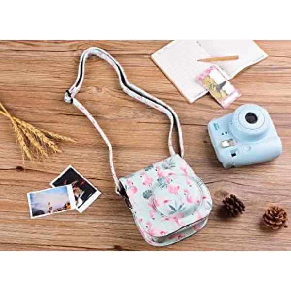 보호 및 폴라로이드 fujifilm Instax Mini 11/9/8/8 즉석 필름 카메라와 호환되는 휴대용 케이스(액세서리 포켓 및 조절 가능한 스트랩 포함) - Flamingo by SAIKA