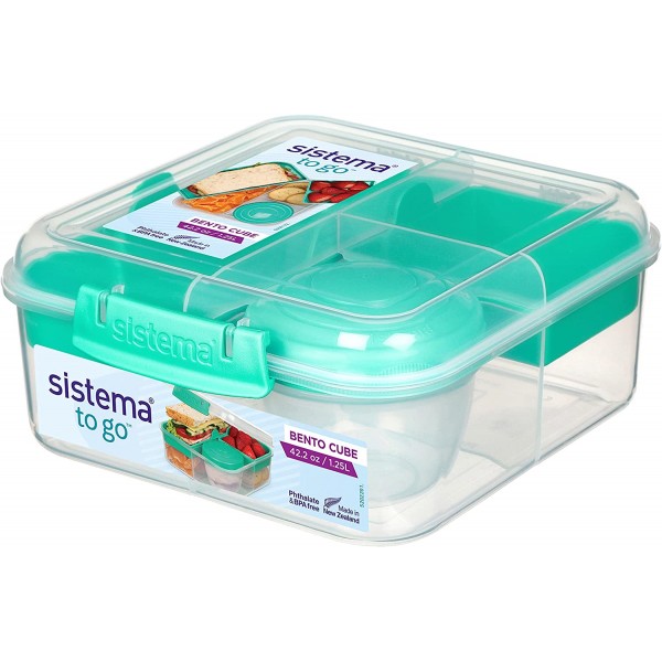 Sistema To Go Collection 도시락 상자 큐브 플라스틱 도시락 및 식품 보관 용기, 5.3 컵, 다중 구획, 색상이 다름, BPA 무료