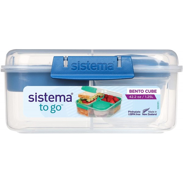 Sistema To Go Collection 도시락 상자 큐브 플라스틱 도시락 및 식품 보관 용기, 5.3 컵, 다중 구획, 색상이 다름, BPA 무료