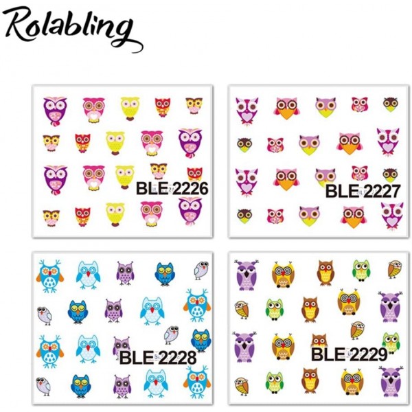 Rolabling 11 sheets 귀여운 만화 패턴 네일 아트 스티커 3d 물 전송 네일 데칼 네일 아트 팁 장식 (올빼미)