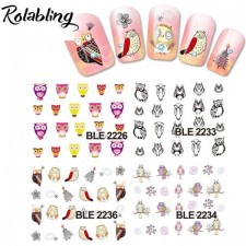 Rolabling 11 sheets 귀여운 만화 패턴 네일 아트 스티커 3d 물 전송 네일 데칼 네일 아트 팁 장식 (올빼미)