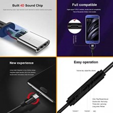 USB C 헤드폰, USB Type C 이어폰 스테레오 인이어 이어 버드 Hi-Fi 디지털, 선물 가방 포함, 마이크가있는 마이크베이스 이어 버드 및 볼륨 컨트롤은 Google Pixel 2/XL, Xiaomi, Huawei 등과 호환됩니다.