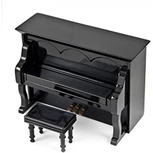 Miniature 18 Note Musical Hi - 다양한 곡 선택 가능 - Gloss Black Upright Piano with Bench Music Box Dancer