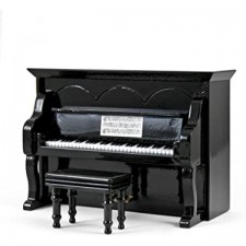 Miniature 18 Note Musical Hi - 다양한 곡 선택 가능 - Gloss Black Upright Piano with Bench Music Box Dancer