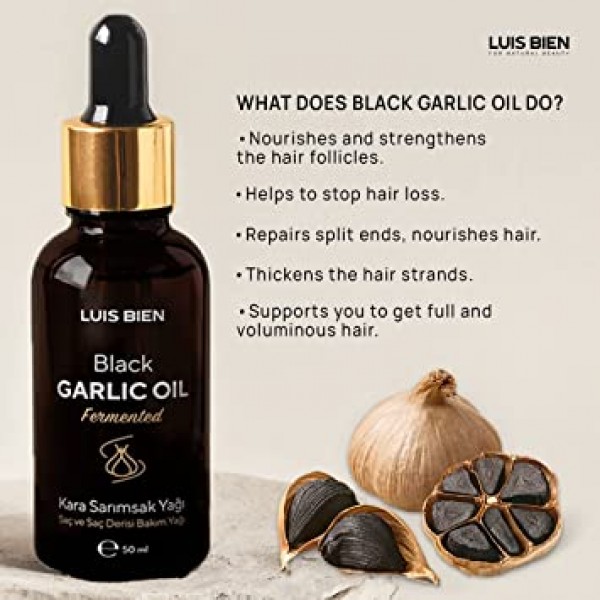 Luis Bien Black Garlic Oil – 모발 성장을 위한 50ml 발효 마늘 오일 – Premium Potent Formula – 재생 및 영양 공급 – 재생 촉진 및 더 건강한 두피 – 간편한 적용