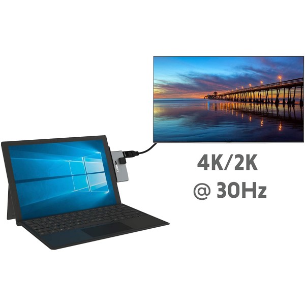 LINKUP - Surface Pro 6(5) 호환 SD 카드 리더 어댑터 허브 | 6-in-1 도킹 스테이션 | 4K HDMI 기가비트 이더넷 SD/마이크로 SD 카드 슬롯, 2X USB-A 3.0 포트 | Surface Pro 5/6용으로 설계됨