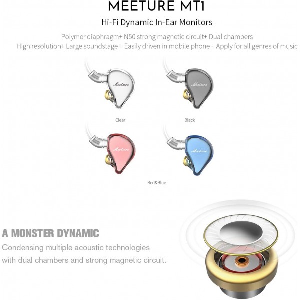 SIMGOT MT1 PRO 인이어 모니터 헤드폰, 다이내믹 드라이버가 있는 HiFi IEM 이어폰, 오디오 애호가를 위한 소음 차단 음악가 헤드셋, 2핀 분리형 케이블이 있는 고해상도 이어버드, 내장 마이크(RedBlue)