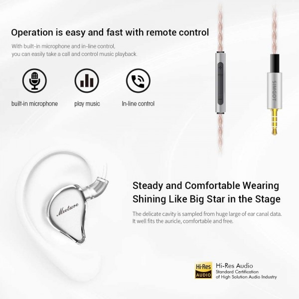 SIMGOT MT1 PRO 인이어 모니터 헤드폰, 다이내믹 드라이버가 있는 HiFi IEM 이어폰, 오디오 애호가를 위한 소음 차단 음악가 헤드셋, 2핀 분리형 케이블이 있는 고해상도 이어버드, 내장 마이크(RedBlue)