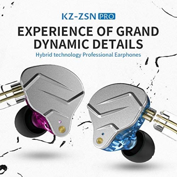 Linsoul KZ ZSN Pro 듀얼 드라이버 1BA 1DD 하이브리드 메탈 이어폰 HiFi 인이어 모니터(분리형 2Pin 케이블 포함), Zin Alloy 패널(마이크 포함, 보라색)