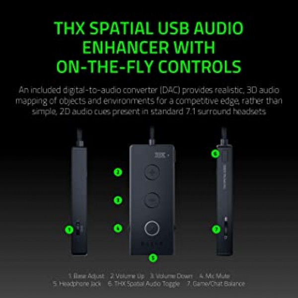 Razer Kraken Tournament Edition THX 7.1 서라운드 사운드 게임용 헤드셋: 개폐식 소음 제거 마이크 - USB DAC -  PC, PS4, PS5, Nintendo Switch, Xbox One, Xbox Series X & S, 모바일 – 블랙