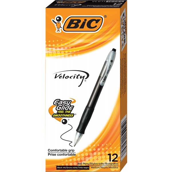 BIC Velocity Retractable 볼펜, 미디엄 포인트(1.0mm), 블랙, 12개수