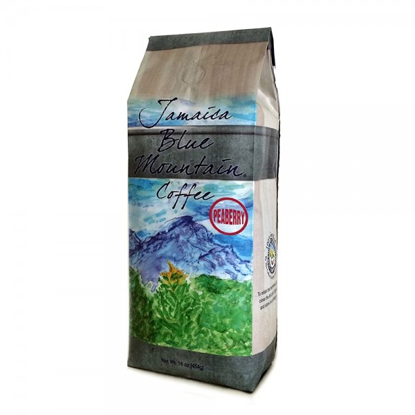 Aroma Ridge Jamaica Blue Mountain(R) 피베리 커피, 100% 순수, 전체 콩 커피, 신선하게 로스팅, 16온스 미디엄 로스트 | 코코아가 들어간 싱글 오리진 커피 | 미식가 커피 콩