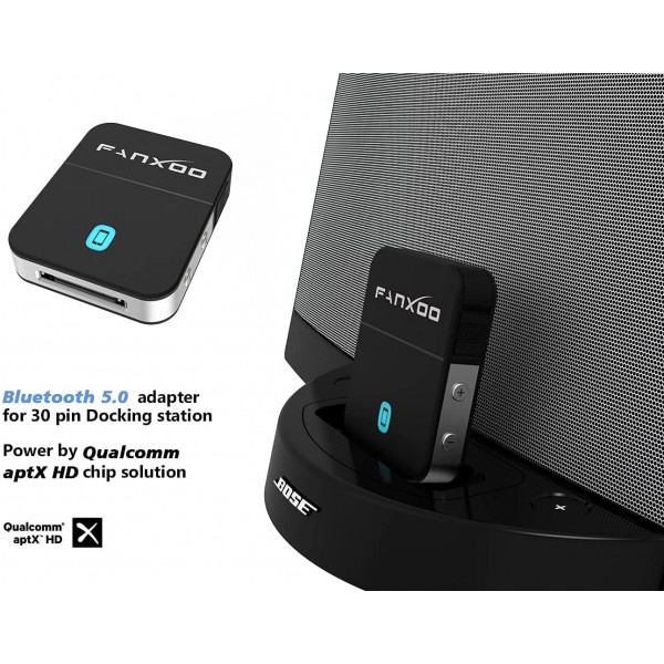 Fanxoo DockPro 30 핀 Bluetooth 5.0 어댑터 aptX HD for Bose Sounddock 30 핀-Lightning Bluetooth 어댑터 iPhone iPod 도킹 스테이션과 호환 가능