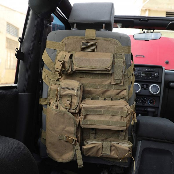 Sunpie 업그레이드 트럭용 대형 시트 크기 범용 전술 시트 커버 멀티 포켓 molle Seat Back Organizer Fit J eep Wrangler JL/JLU/Gladiator, JK/JKU, tj, YJ, Cherokee F150 시트 프로텍터