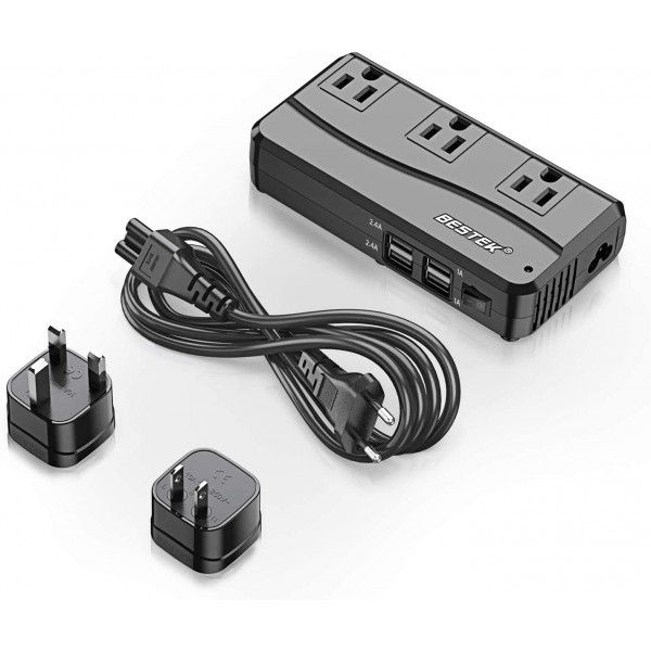 BESTEK 범용 여행용 어댑터 220V ~ 110V 전압 컨버터, 6A 4포트 USB 충전 및 UK/AU/US/EU 전세계 플러그 어댑터(검은색)