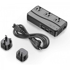 BESTEK 범용 여행용 어댑터 220V ~ 110V 전압 컨버터, 6A 4포트 USB 충전 및 UK/AU/US/EU 전세계 플러그 어댑터(검은색)