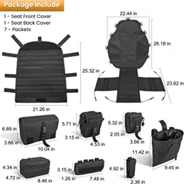 유니버설 전술 시트 커버 몰리 시트 백 주최자 보관 가방 멀티 포켓 지프 랭글러 JK JKU JL JLU TJ YJ 글래디에이터 JT 체로키 포드 F150 도요타 시보레 닷지 트럭 SUV 픽업(블랙)