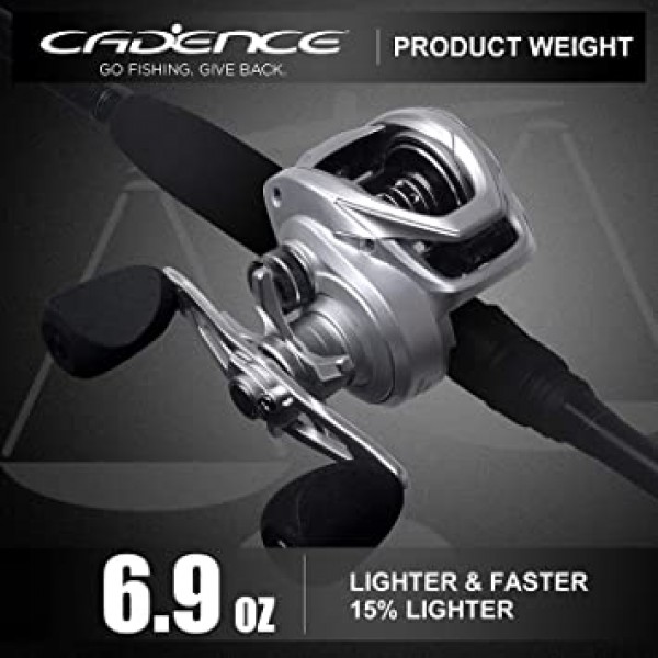 Cadence CB6 베이트캐스터 릴, 20LB 강력한 탄소 섬유 드래그 베이트캐스터, 6.9oz 초경량 캐스팅 릴, 내구성 있는 알루미늄 메인 기어, 7.3:1 기어비, 매우 부드러운 비용 효율적인 베이트캐스터 릴