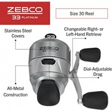 Zebco 33 Platinum Spincast Reel, 5개의 볼 베어링(4개의 클러치), 부드러운 다이얼 조정 가능한 드래그가 있는 즉각적인 역회전 방지, 강력한 전체 금속 기어 및 10파운드 케이준 라인으로 감긴 스풀