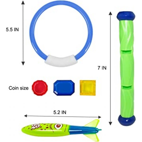 Fayoo 23 팩 수중 수영/다이빙 풀 완구 다이빙 반지(4개), 토이페도 산적(4개), 다이빙 스틱(3개) 및 수중 보물(12개) 선물 세트 번들