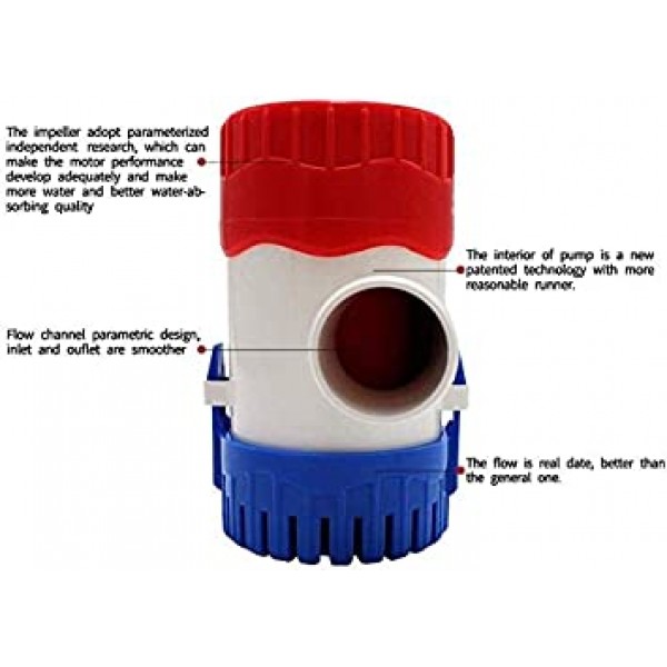 잠수정 보트 빌지 워터 펌프 12v 1100gph 연못, 수영장, 스파 사일런트, 보트 캐러밴 RV 잠수정 용 자동 해양 전기 빌지 펌프
