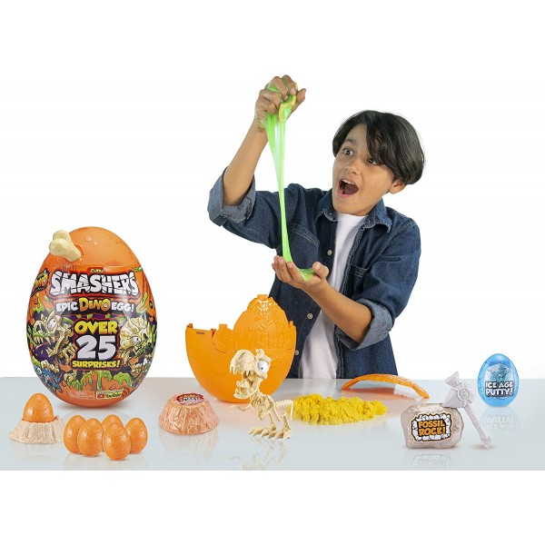 Smashers Epic Dino Egg Collectibles T-Rex Series 3 Dino by ZURU - 25개 이상의 서프라이즈, 슬라임, 화석 장난감, 빙하기 퍼티, 공룡 장난감, 티라노사우루스 렉스 포함