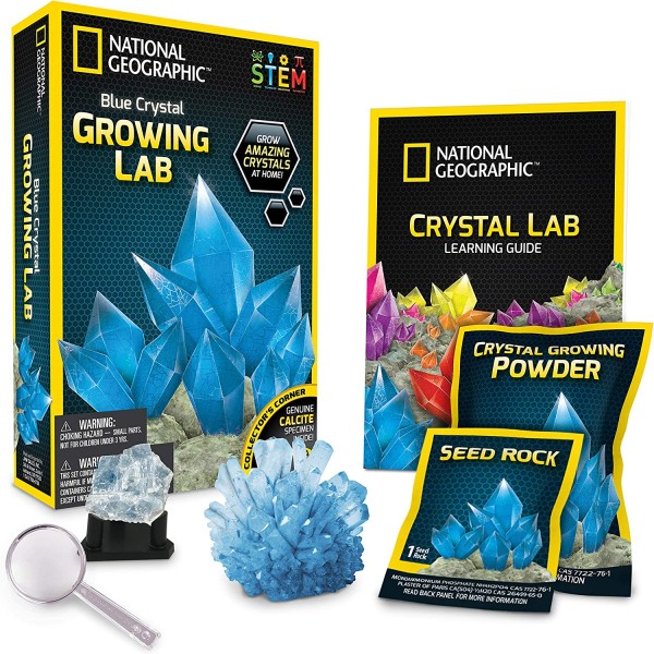 NATIONAL GEOGRAPHIC Blue Crystal Growing Lab - DIY 수정 생성 - 실제 방해석 수정 표본 포함