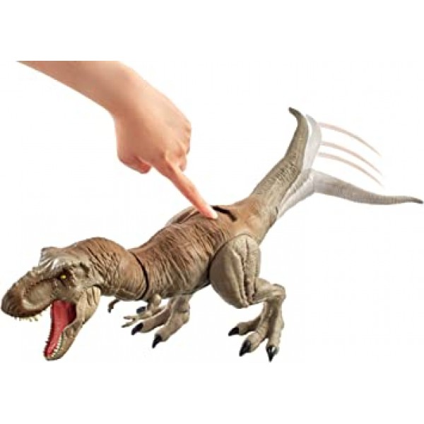 Jurassic World Bite \'n Fight Tyrannosaurus Rex는 사실적인 조각, 관절 및 꼬리 공격 및 머리 공격을 위한 이중 버튼 활성화가 포함된 더 큰 크기(4세 이상)