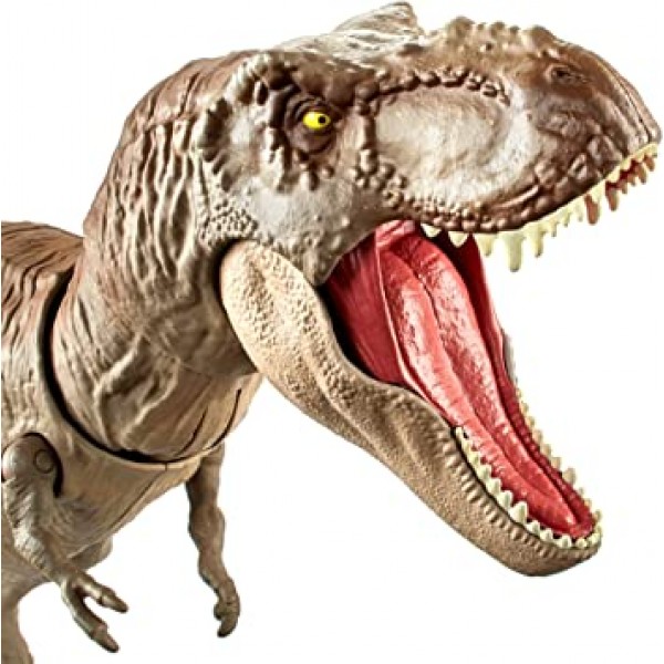 Jurassic World Bite \'n Fight Tyrannosaurus Rex는 사실적인 조각, 관절 및 꼬리 공격 및 머리 공격을 위한 이중 버튼 활성화가 포함된 더 큰 크기(4세 이상)